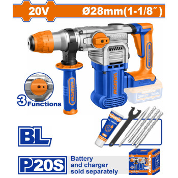 WADFOW ΠΝΕΥΜΑΤΙΚΟ ΠΙΣΤΟΛΕΤΟ ΜΠΑΤ. Li-ion 20V / 28mm ΧΩΡΙΣ ΜΠΑΤΑΡΙΑ & ΦΟΡΤΙΣΤΗ (WLM1528)