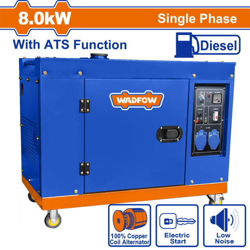 WADFOW ΓΕΝΝΗΤΡΙΑ DIESEL ΜΟΝΟΦΑΣΙΚΗ ΚΛΕΙΣΤΟΥ ΤΥΠΟΥ 8000W ΜΕ ΑΥΤΟΜ. ΜΕΤΑΓΩΓΙΚΟ ΠΙΝΑΚΑ ATS (WDG2A100-1)