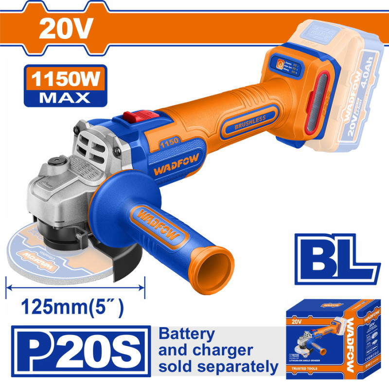 WADFOW ΓΩΝΙΑΚΟΣ ΤΡΟΧΟΣ 125mm ΜΠΑΤ. Li-ion 20V ΧΩΡΙΣ ΜΠΑΤΑΡΙΑ & ΦΟΡΤΙΣΤΗ (WLAPB530)