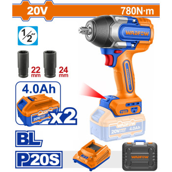 WADFOW ΜΠΟΥΛΟΝΟΚΛΕΙΔΟ ΜΠΑΤ. Li-ion 20V / 780Nm / 4Ah / 2 ΜΠΑΤ BL Motor (WCD1B78E)