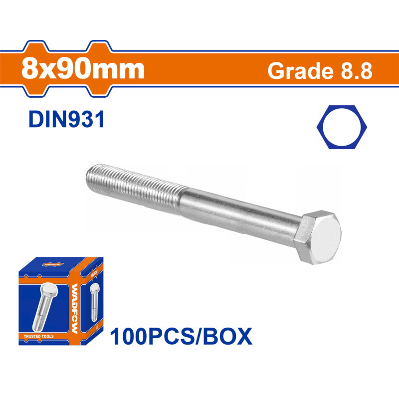 WADFOW ΒΙΔΑ ΕΞΑΓΩΝΗ ΓΑΛΒ. 8.8 DIN931 8X90 100TEM (WXSP52GB)