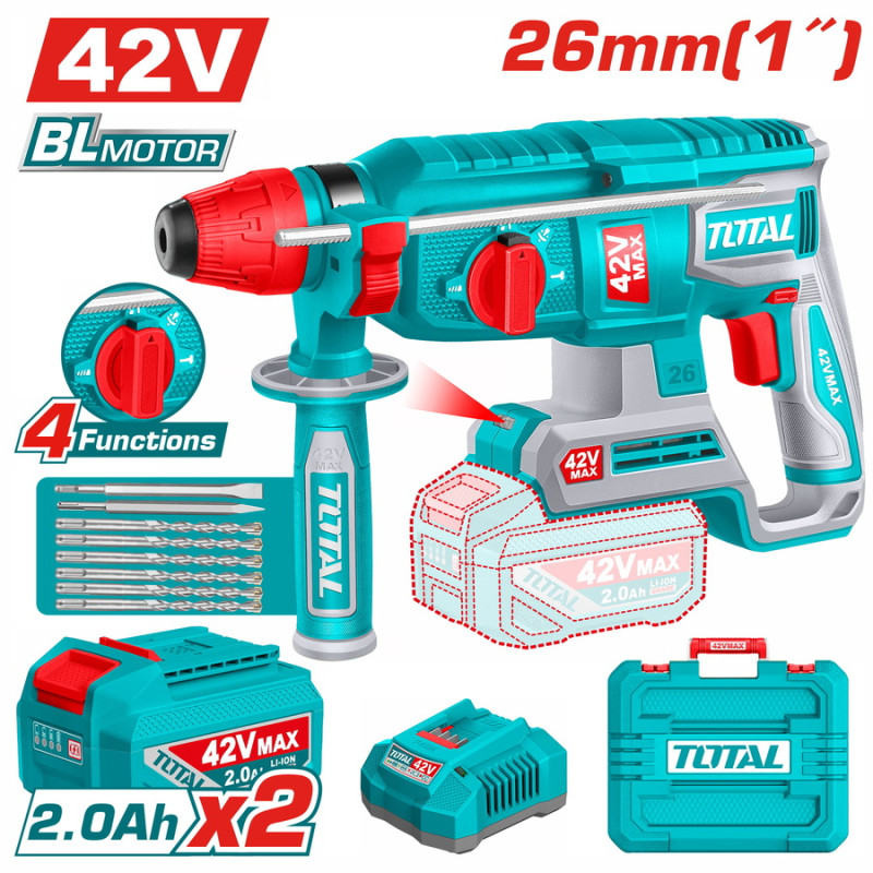 TOTAL ΕΠΑΓΓ. ΣΕΤ ΠΝΕΥΜΑΤΙΚΟ ΠΙΣΤΟΛΕΤΟ ΜΠΑΤ. Li-ion 42V / 26mm / 2Ah / 2 ΜΠΑΤ BL Motor (TRHLI422682E)