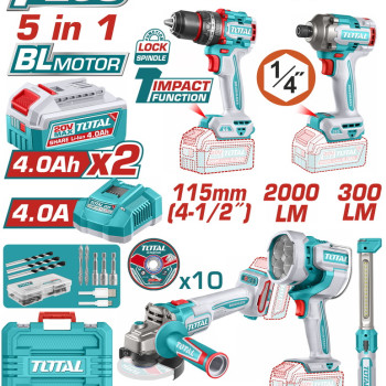 TOTAL ΕΠΑΓΓ. ΣΕΤ 5τεμ ΕΡΓΑΛΕΙΩΝ ΜΠΑΤ. Li-ion 20V / 4Ah / 2 ΜΠΑΤΑΡΙΕΣ (TOSLI250692E)