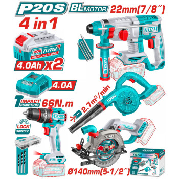 TOTAL ΕΠΑΓΓ. ΣΕΤ 4τεμ ΕΡΓΑΛΕΙΩΝ ΜΠΑΤ. Li-ion 20V / 4Ah / 2 ΜΠΑΤΑΡΙΕΣ (TOSLI250695E)