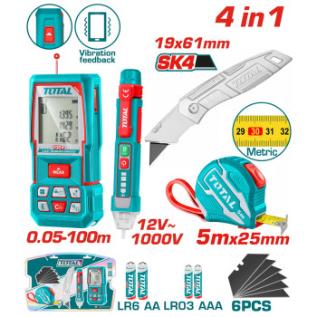 TOTAL ΕΠΑΓΓ.  ΣΕΤ ΜΕΤΡΗΤΗΣ ΑΠΟΣΤ. LASER 100m 4 σε 1 (TOS250701M)