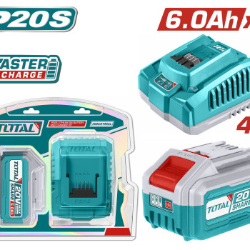 TOTAL ΕΠΑΓΓ. ΣΕΤ 1τεμ ΜΠΑΤ. TFBLI2060 Li-ion 20V/6Ah + 1τεμ ΤΑΧΥΦΟΡΤΙΣΤΗΣ TFCLI20411E (TFBCPK1416E)