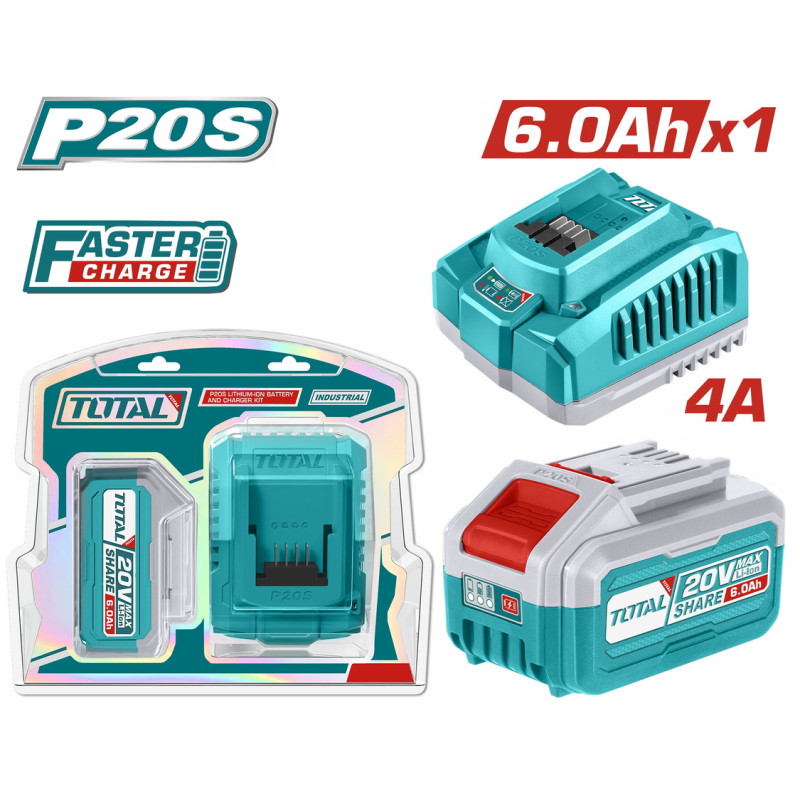 TOTAL ΕΠΑΓΓ. ΣΕΤ 1τεμ ΜΠΑΤ. TFBLI2060 Li-ion 20V/6Ah + 1τεμ ΤΑΧΥΦΟΡΤΙΣΤΗΣ TFCLI20411E (TFBCPK1416E)