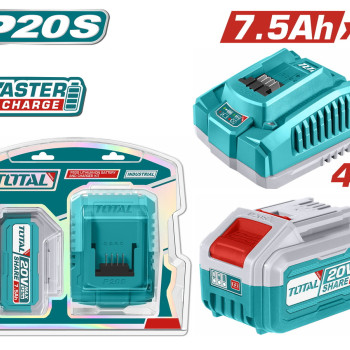 TOTAL ΕΠΑΓΓ. ΣΕΤ 1τεμ ΜΠΑΤ TFBLI2075 Li-ion 20V/7.5Ah + 1τεμ ΤΑΧΥΦΟΡΤΙΣΤΗΣ TFCLI20411E (TFBCPK1417E)