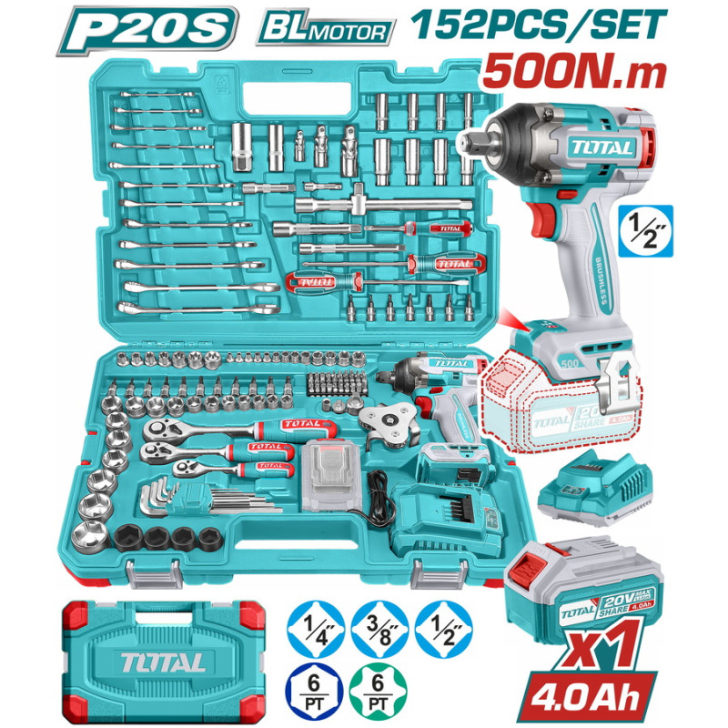 TOTAL ΕΠΑΓΓ. ΣΕΤ ΜΠΟΥΛΟΝΟΚΛΕΙΔΟ ΜΠΑΤ. Li-ion 20V / 500Nm / 4Ah / 1 ΜΠΑΤ 152ΤΕΜ (THKTHP31522)