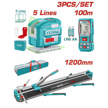 TOTAL ΕΠΑΓΓ. ΣΕΤ ΚΟΦΤΗΣ ΠΛΑΚΙΔΙΩΝ 120cm + ΑΛΦΑΔΙ LASER 35m + ΜΕΤΡΗΤΗΣ ΑΠΟΣ. 100m (TOS250911)