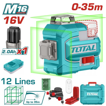 TOTAL ΕΠΑΓΓ. ΑΛΦΑΔΙ LASER 3D ΜΠΑΤ. Li-ion 16V / 0-35m ΠΡΑΣΙΝΕΣ ΑΚΤΙΝΕΣ 12 Lines (TLL301201E)