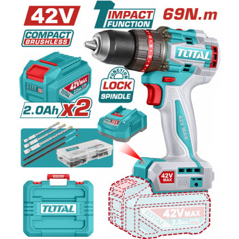 TOTAL ΕΠΑΓΓ. ΔΡΑΠ/ΒΙΔΟ ΚΡΟΥΣΤΙΚΟ ΜΠΑΤ. Li-ion 42V / 2Ah / 69Nm / 2 ΜΠΑΤ BL Motor (TIDLI426982E)