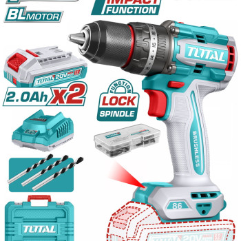 TOTAL ΕΠΑΓΓ. ΔΡΑΠ/ΒΙΔΟ ΚΡΟΥΣΤΙΚΟ ΜΠΑΤ. Li-ion 20V / 2Ah / 86Nm / 2 ΜΠΑΤ BL Motor (TIDLI208687E)