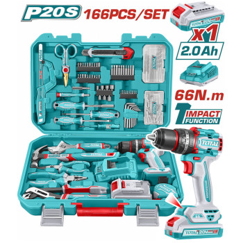 TOTAL ΕΠΑΓΓ. ΣΕΤ ΔΡΑΠ/ΒΙΔΟ ΚΡΟΥΣΤΙΚΟ ΜΠΑΤ. Li-ion 20V/2Ah/66Nm/1 ΜΠΑΤ BL Motor 166ΤΕΜ (THKTHP41667E)