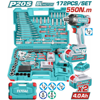 TOTAL ΕΠΑΓΓ. ΣΕΤ ΜΠΟΥΛΟΝΟΚΛΕΙΔΟ ΜΠΑΤ. Li-ion 20V / 550Nm / 4Ah / 2 ΜΠΑΤ 172ΤΕΜ (THKTHP41728E)