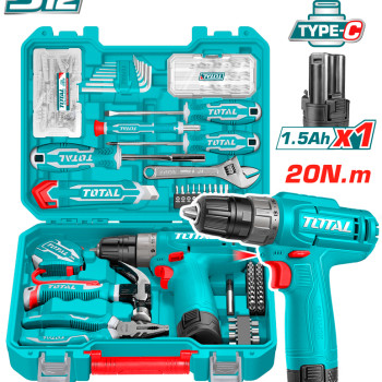 TOTAL ΣΕΤ ΔΡΑΠΑΝΟΚΑΤΣΑΒΙΔΟ ΜΠΑΤ. Li-ion 12V / 1.5Ah  / 20Nm 148ΤΕΜ Type C (THKTHP41487E)