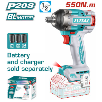 TOTAL ΕΠΑΓΓ. ΜΠΟΥΛΟΝΟΚΛΕΙΔΟ ΜΠΑΤ. Li-ion 20V / 550Nm ΧΩΡΙΣ ΜΠΑΤΑΡΙΑ & ΦΟΡΤΙΣΤΗ BL Motor (TIWLI20551)