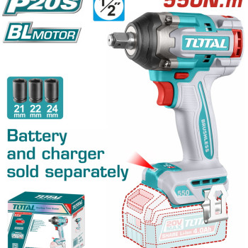 TOTAL ΕΠΑΓΓ. ΜΠΟΥΛΟΝΟΚΛΕΙΔΟ ΜΠΑΤ. Li-ion 20V / 550Nm ΧΩΡΙΣ ΜΠΑΤΑΡΙΑ & ΦΟΡΤΙΣΤΗ BL Motor (TIWLI20551)