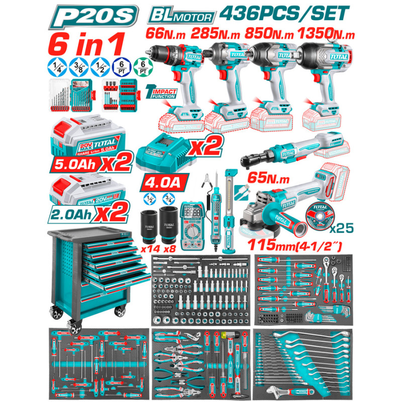 TOTAL ΕΠΑΓΓ. ΕΡΓΑΛΕΙΟΦΟΡΟΣ ΜΕ 20V 6 in1 ΕΡΓΑΛΕΙΑ & 436ΤΕΜ ΕΡΓΑΛΕΙΑ-ΕΞΑΡΤΗΜΑΤΑ (THPTCS84362E)