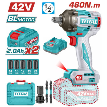 TOTAL ΕΠΑΓΓ. ΜΠΟΥΛΟΝΟΚΛΕΙΔΟ ΜΠΑΤ. Li-ion 42V / 2Ah / 460Nm / 2 ΜΠΑΤ BL Motor (TIWLI42462E)